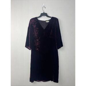 The Territory Ahead Velvet Shift Dress 12 Burgundy Floral Embroidered Whimsigoth